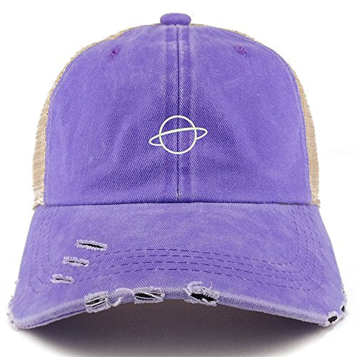 Trendy Apparel Shop Planet Embroidered Frayed Bill Trucker Mesh Back Cap