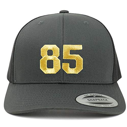 Trendy Apparel Shop Number 85 Gold Thread Embroidered Retro Trucker Mesh Cap