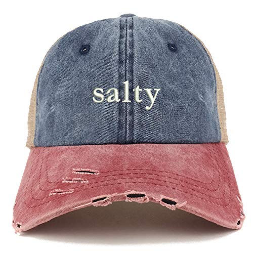 Trendy Apparel Shop Salty Embroidered Washed Front Mesh Back Frayed Bill Cap