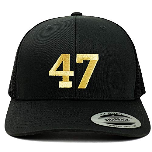 Trendy Apparel Shop Number 47 Gold Thread Embroidered Retro Trucker Mesh Cap