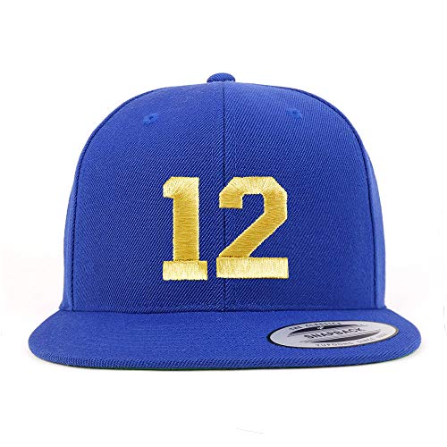 Trendy Apparel Shop Number 12 Gold Thread Flat Bill Snapback Baseball Cap