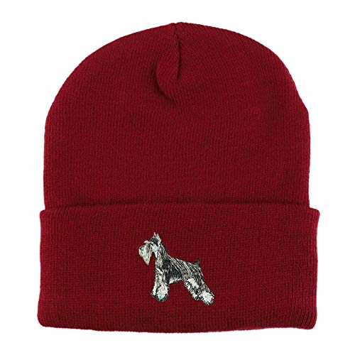 Trendy Apparel Shop Miniature Schnauzer Dog Embroidered Winter Long Cuff Beanie