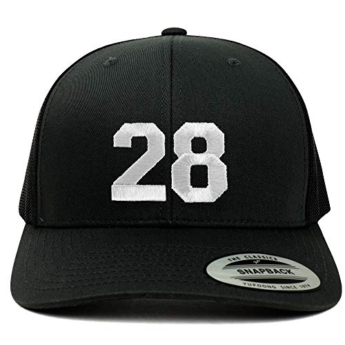 Trendy Apparel Shop Number 28 White Thread Embroidered Retro Trucker Mesh Cap