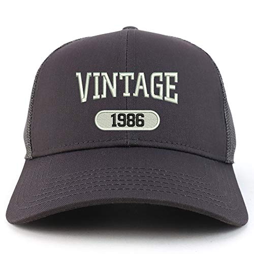 Trendy Apparel Shop Vintage 1986 Embroidered 35th Birthday High Profile High Profile Trucker Mesh Cap