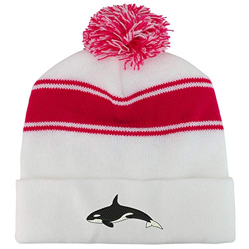 Trendy Apparel Shop Orca Killer Whale Two Tone Pom Striped Long Beanie Hat