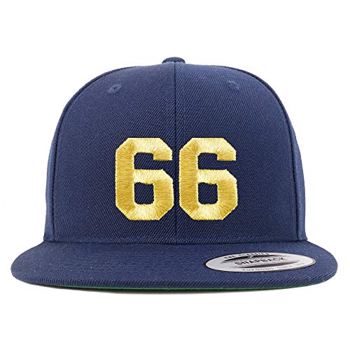 Trendy Apparel Shop Number 66 Gold Thread Flat Bill Snapback Baseball Cap