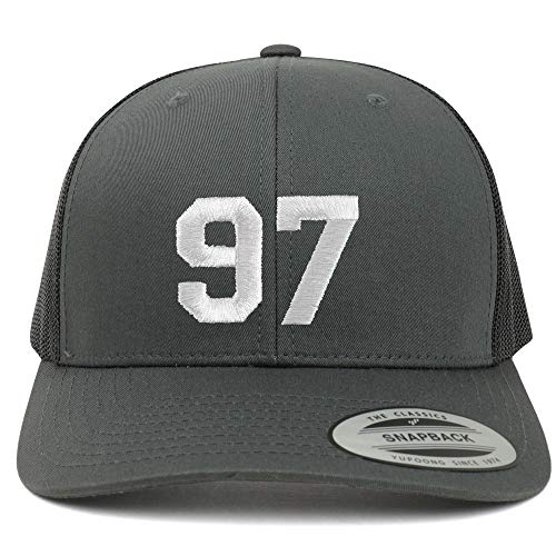 Trendy Apparel Shop Number 97 White Thread Embroidered Retro Trucker Mesh Cap