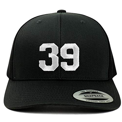 Trendy Apparel Shop Number 39 White Thread Embroidered Retro Trucker Mesh Cap