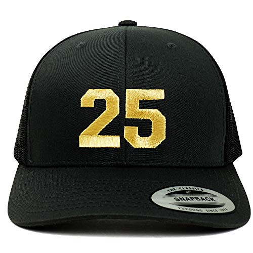 Trendy Apparel Shop Number 25 Gold Thread Embroidered Retro Trucker Mesh Cap