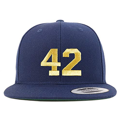 Trendy Apparel Shop Number 42 Gold Thread Flat Bill Snapback Baseball Cap