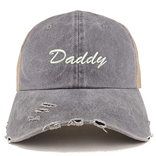 Trendy Apparel Shop Daddy Script Font Washed Front Mesh Back Frayed Bill Cap