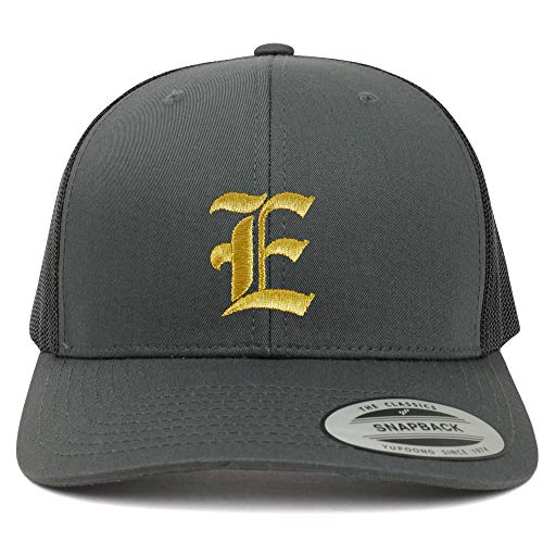 Trendy Apparel Shop Old English Gold E Embroidered Retro Trucker Mesh Baseball Cap