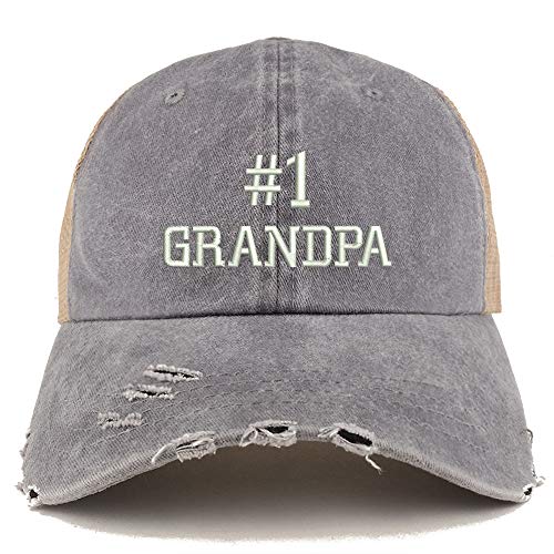 Trendy Apparel Shop Number 1 Grandpa Washed Front Mesh Back Frayed Bill Cap