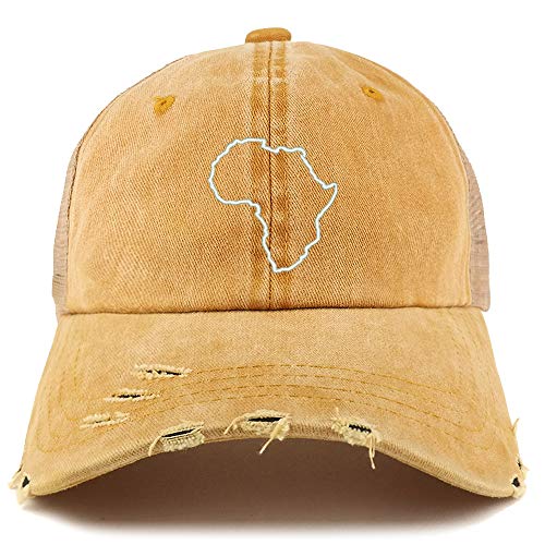 Trendy Apparel Shop Africa Map Outline Washed Front Mesh Back Frayed Bill Cap