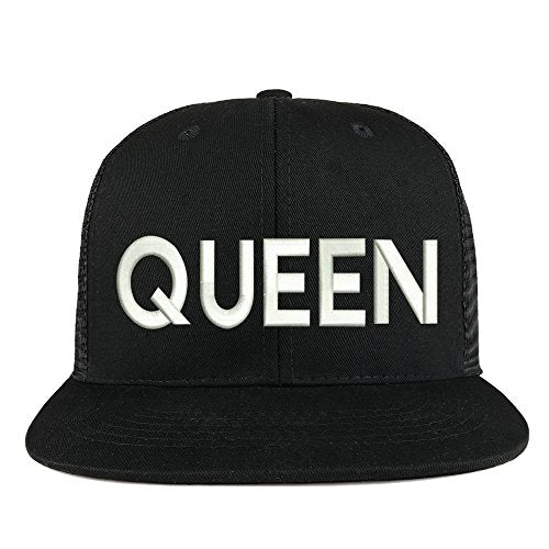 Trendy Apparel Shop Queen Embroidered Cotton Flat Bill Mesh Back Trucker Cap