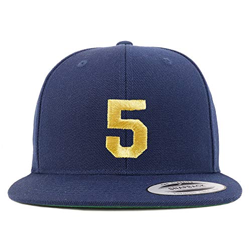 Trendy Apparel Shop Number 5 Gold Thread Flat Bill Snapback Baseball Cap