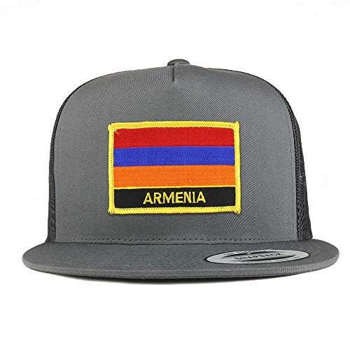 Trendy Apparel Shop Armenia Flag 5 Panel Flatbill Trucker Mesh Snapback Cap