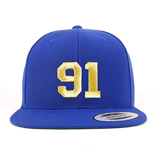 Trendy Apparel Shop Number 91 Gold Thread Flat Bill Snapback Baseball Cap