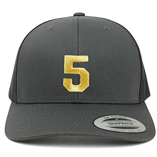 Trendy Apparel Shop Number 5 Gold Thread Embroidered Retro Trucker Mesh Cap