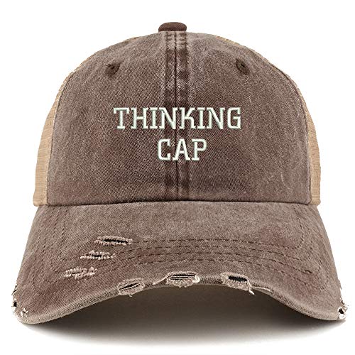 Trendy Apparel Shop Thinking Cap Washed Front Mesh Back Frayed Bill Cap