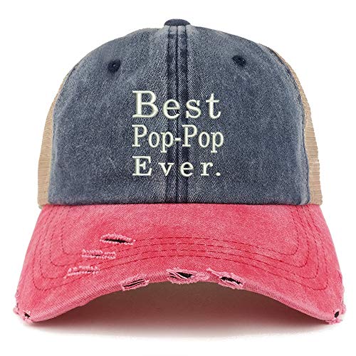 Trendy Apparel Shop Best Pop Pop Ever Washed Front Mesh Back Frayed Bill Cap