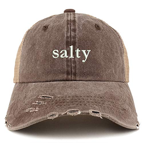 Trendy Apparel Shop Salty Embroidered Washed Front Mesh Back Frayed Bill Cap