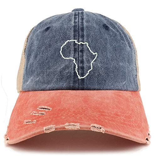 Trendy Apparel Shop Africa Map Outline Washed Front Mesh Back Frayed Bill Cap