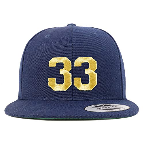 Trendy Apparel Shop Number 33 Gold Thread Flat Bill Snapback Baseball Cap