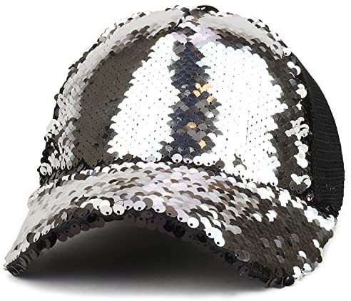 Trendy Apparel Shop Women's Ponytails Reversible Sequins Mesh Back Trucker Cap