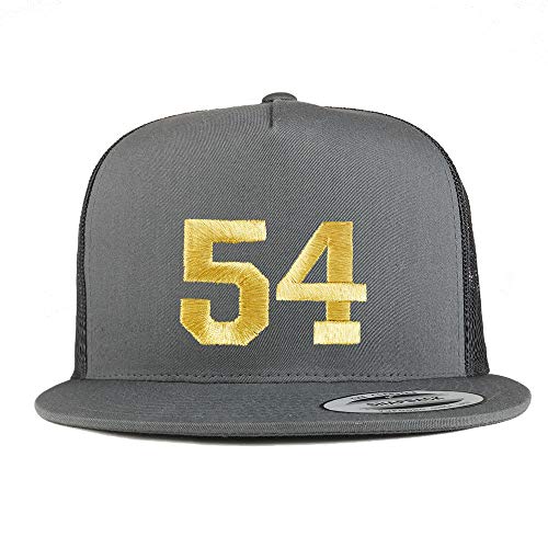 Trendy Apparel Shop Number 54 Gold Thread Embroidered Flat Bill 5 Panel Trucker Cap