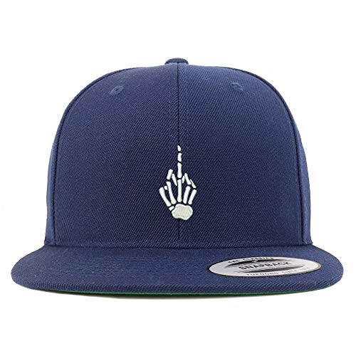 Trendy Apparel Shop Skeleton Middle Finger Embroidered Flat Bill Snapback Cap