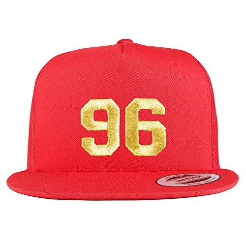 Trendy Apparel Shop Number 96 Gold Thread Embroidered Flat Bill 5 Panel Trucker Cap