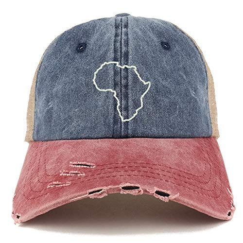 Trendy Apparel Shop Africa Map Outline Washed Front Mesh Back Frayed Bill Cap