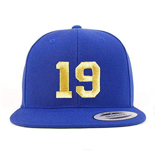 Trendy Apparel Shop Number 19 Gold Thread Flat Bill Snapback Baseball Cap