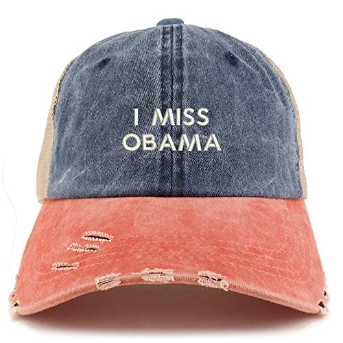 Trendy Apparel Shop I Miss Obama Washed Front Mesh Back Frayed Bill Cap