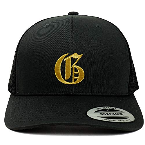 Trendy Apparel Shop Old English Gold G Embroidered Retro Trucker Mesh Baseball Cap