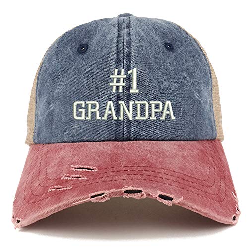 Trendy Apparel Shop Number 1 Grandpa Washed Front Mesh Back Frayed Bill Cap