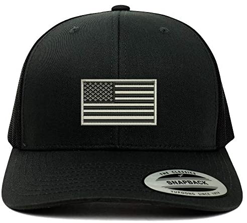 Trendy Apparel Shop Flexfit XXL USA Grey Flag Embroidered Retro Trucker Mesh Cap