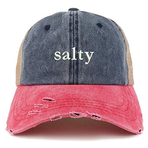 Trendy Apparel Shop Salty Embroidered Washed Front Mesh Back Frayed Bill Cap