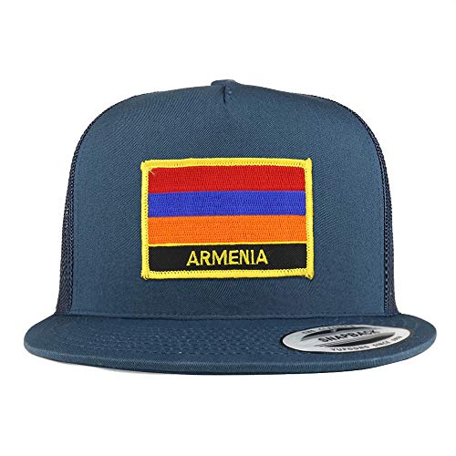 Trendy Apparel Shop Armenia Flag 5 Panel Flatbill Trucker Mesh Snapback Cap