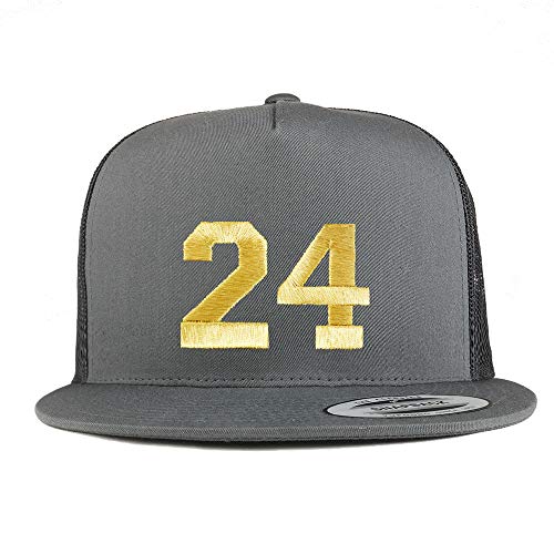 Trendy Apparel Shop Number 24 Gold Thread Embroidered Flat Bill 5 Panel Trucker Cap