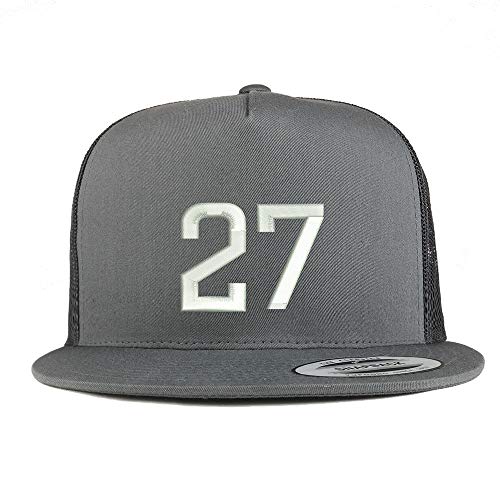 Trendy Apparel Shop Number 27 Embroidered 5 Panel Flatbill Trucker Mesh Cap