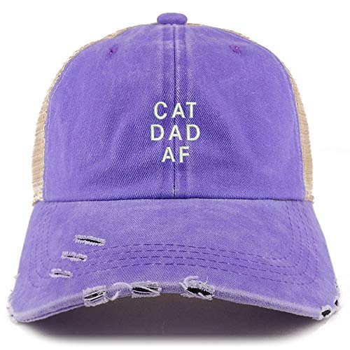 Trendy Apparel Shop Cat Dad AF Washed Front Mesh Back Frayed Bill Cap