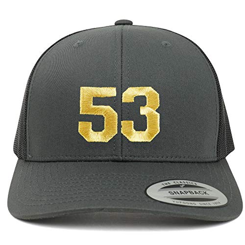 Trendy Apparel Shop Number 53 Gold Thread Embroidered Retro Trucker Mesh Cap