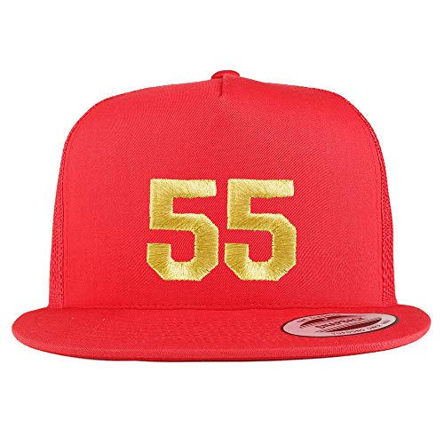 Trendy Apparel Shop Number 55 Gold Thread Embroidered Flat Bill 5 Panel Trucker Cap