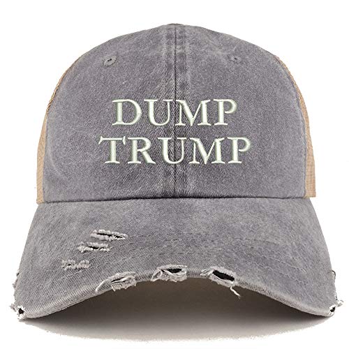 Trendy Apparel Shop Dump Trump Washed Front Frayed Bill Trucker Cap