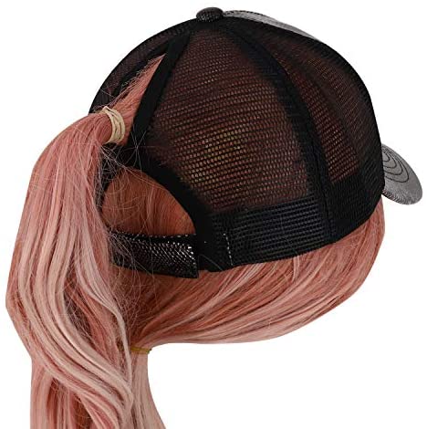 Trendy Apparel Shop PU Snake Pattern Structured Trucker Mesh Ponytail Cap