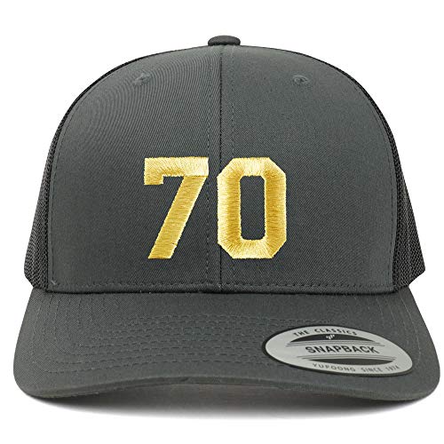 Trendy Apparel Shop Number 70 Gold Thread Embroidered Retro Trucker Mesh Cap