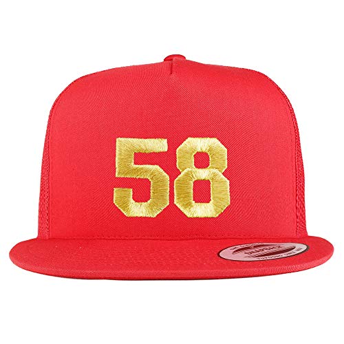 Trendy Apparel Shop Number 58 Gold Thread Embroidered Flat Bill 5 Panel Trucker Cap