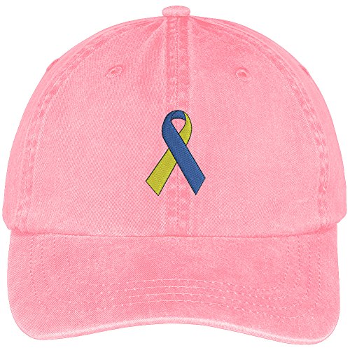 Trendy Apparel Shop Down Syndrome Ribbon Embroidered Soft Crown 100% Brushed Cotton Cap